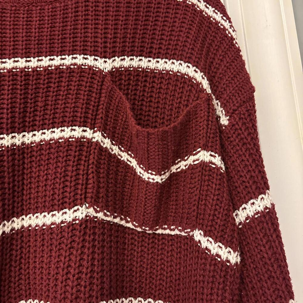 American Eagle Outfitters Sweater Womens Medium Maroon White Striped Knit Cotton - Picture 2 of 6